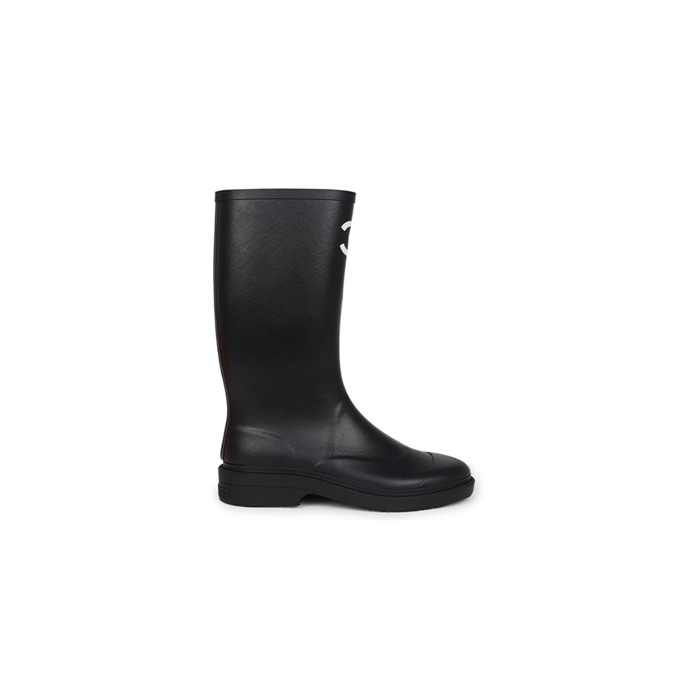 CHANEL BLACK HIGH CAOUTCHOUC CC BOOTS G39620